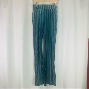 Forever 21 Blue Velvet Wide Leg Bell Bottom Pants